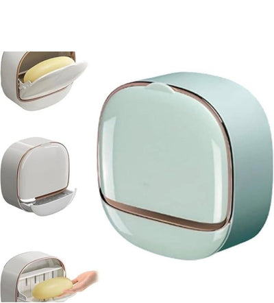 Luxury Soap Holder with Drain Tray, Waterproof Soap Dish with Drainage Box, Soap Box, Soap Dish with Lid, Wall Mounted Drain Sox for Bathroom