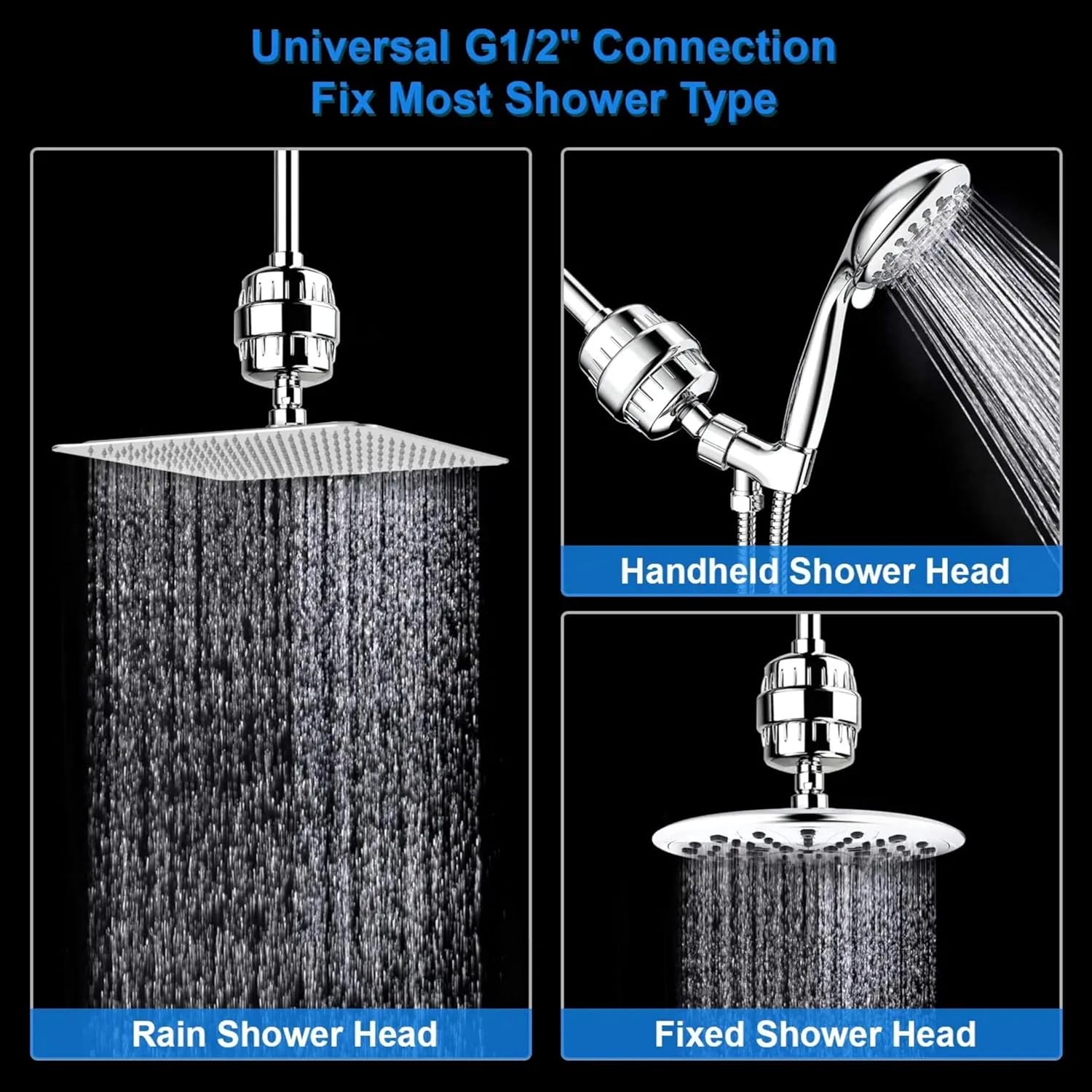 Shower and Tap Filter for Hard Water | 15-Stage Filtration Protects Hair and Skin | Water Softener for tap
