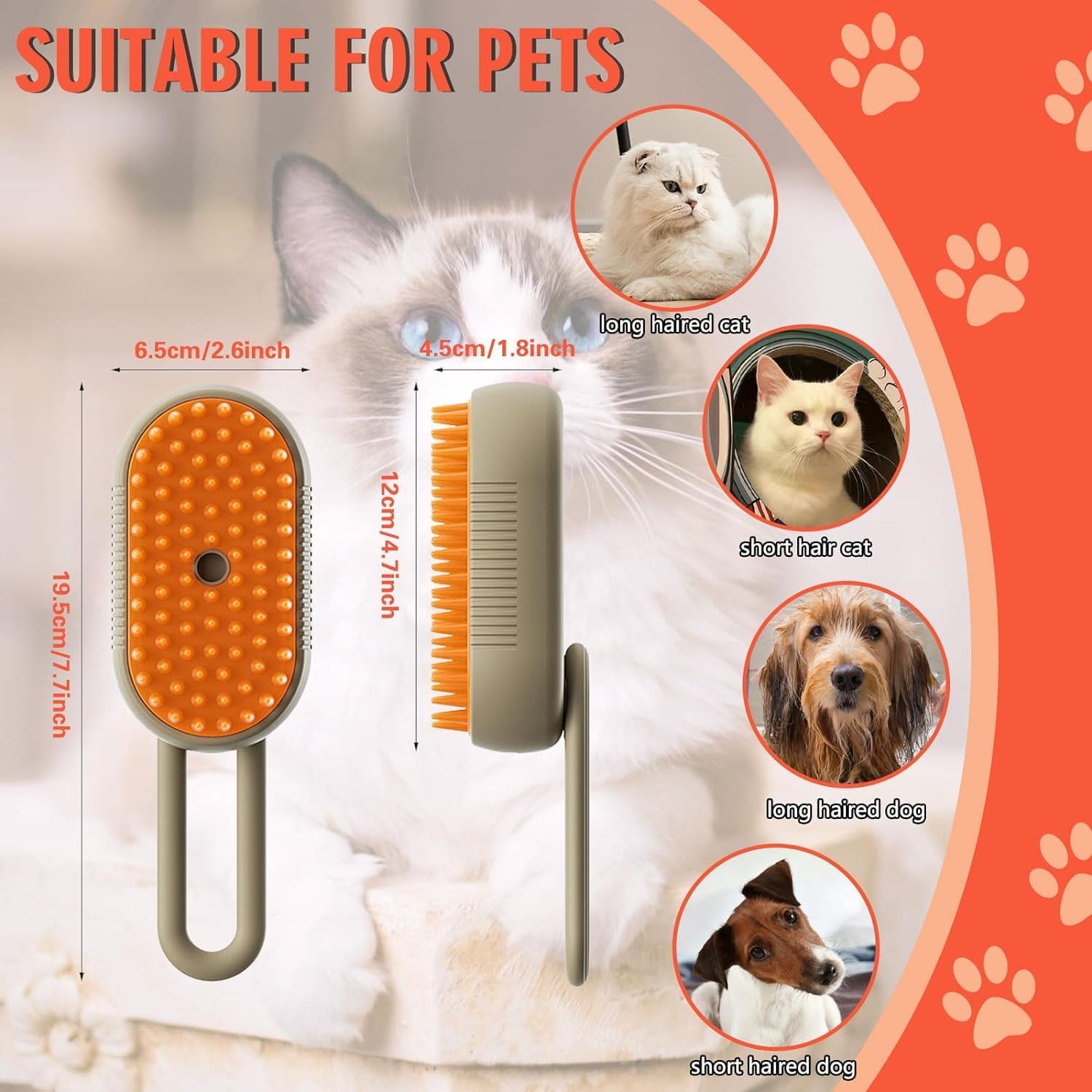 3-in-1 Pet Steam Brush – One-Touch Spray Grooming Tool with 360° Rotating Handle, Steam Massage Comb, Hair Removal & Deshedding Brush for Cats & Dogs – Multifunctional Pet Cleaning & Grooming Tool