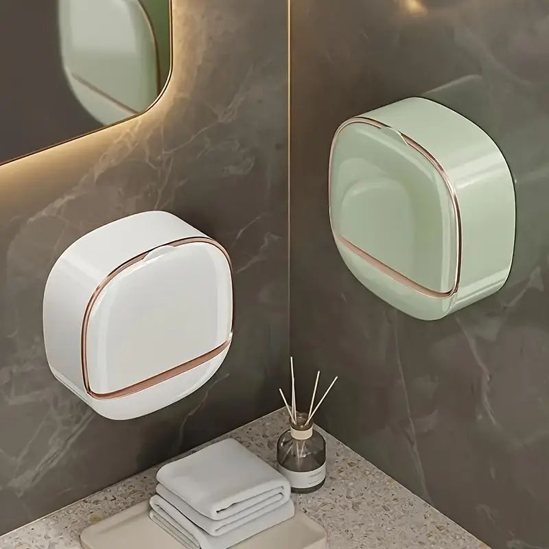 Luxury Soap Holder with Drain Tray, Waterproof Soap Dish with Drainage Box, Soap Box, Soap Dish with Lid, Wall Mounted Drain Sox for Bathroom