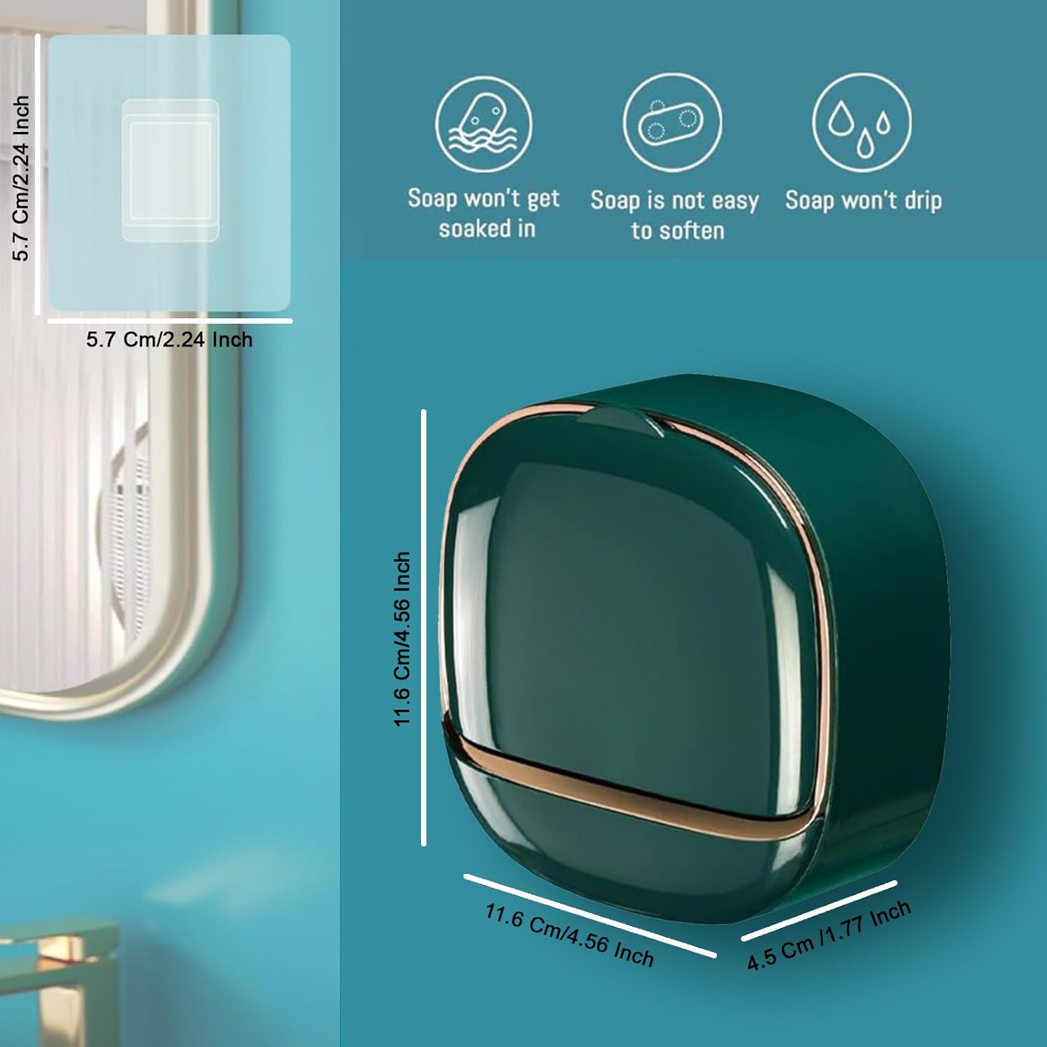 Luxury Soap Holder with Drain Tray, Waterproof Soap Dish with Drainage Box, Soap Box, Soap Dish with Lid, Wall Mounted Drain Sox for Bathroom