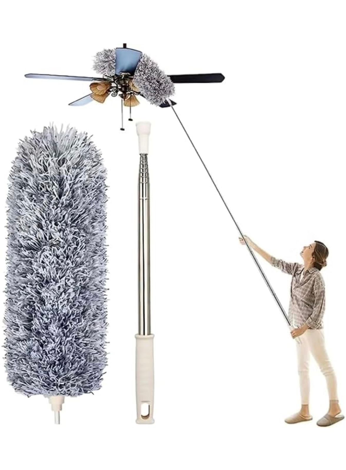 Microfiber Feather Duster for Cleaning with Telescopic Extension Pole Long Upto 100 Inches